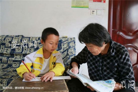 配头条、贺士荣老人陪小杰学习。