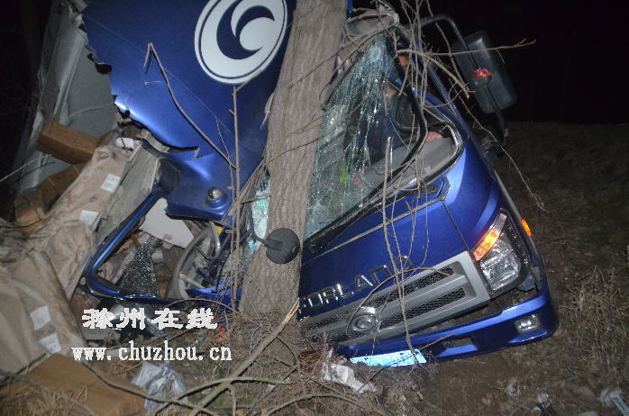 滁州在线-社会民生-滁州明光：操作不当，货车撞上大树